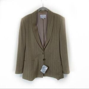 Ingenuity Blazer Jacket Vintage Oversize Tan Herringbone Made in Canada Size 14